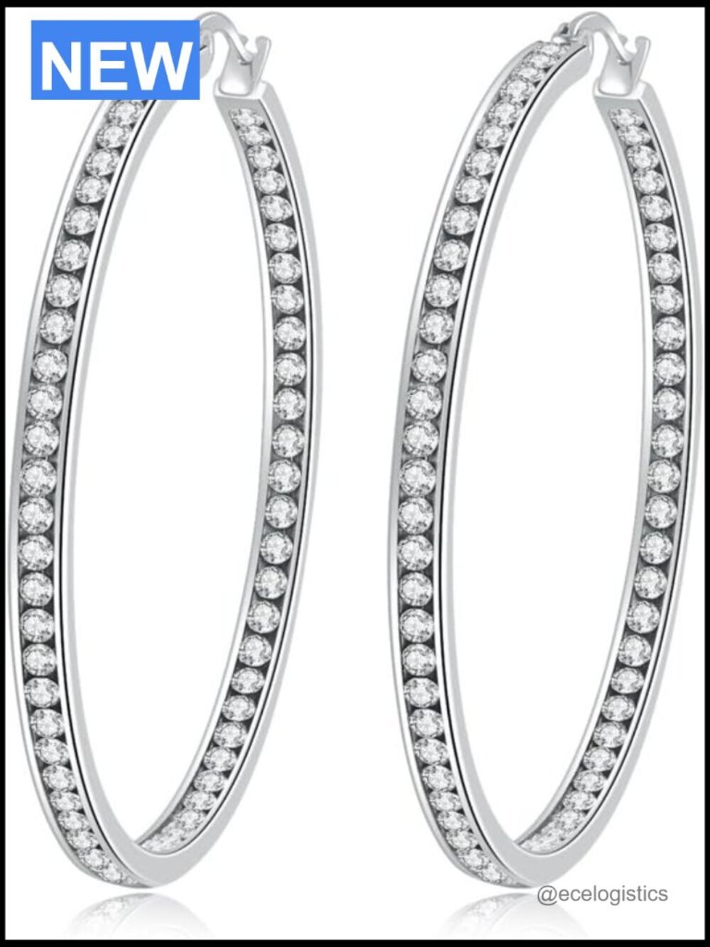 Large 2" Stainless Steel Hoop Earrings Hypoallergenic CZ Crystal